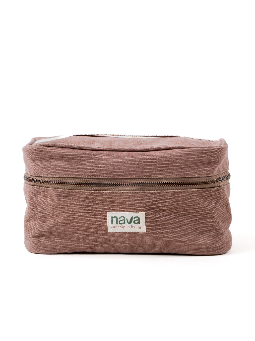 Nava Eco friendly cotton Vanity pouch in Brown, with metal zipper