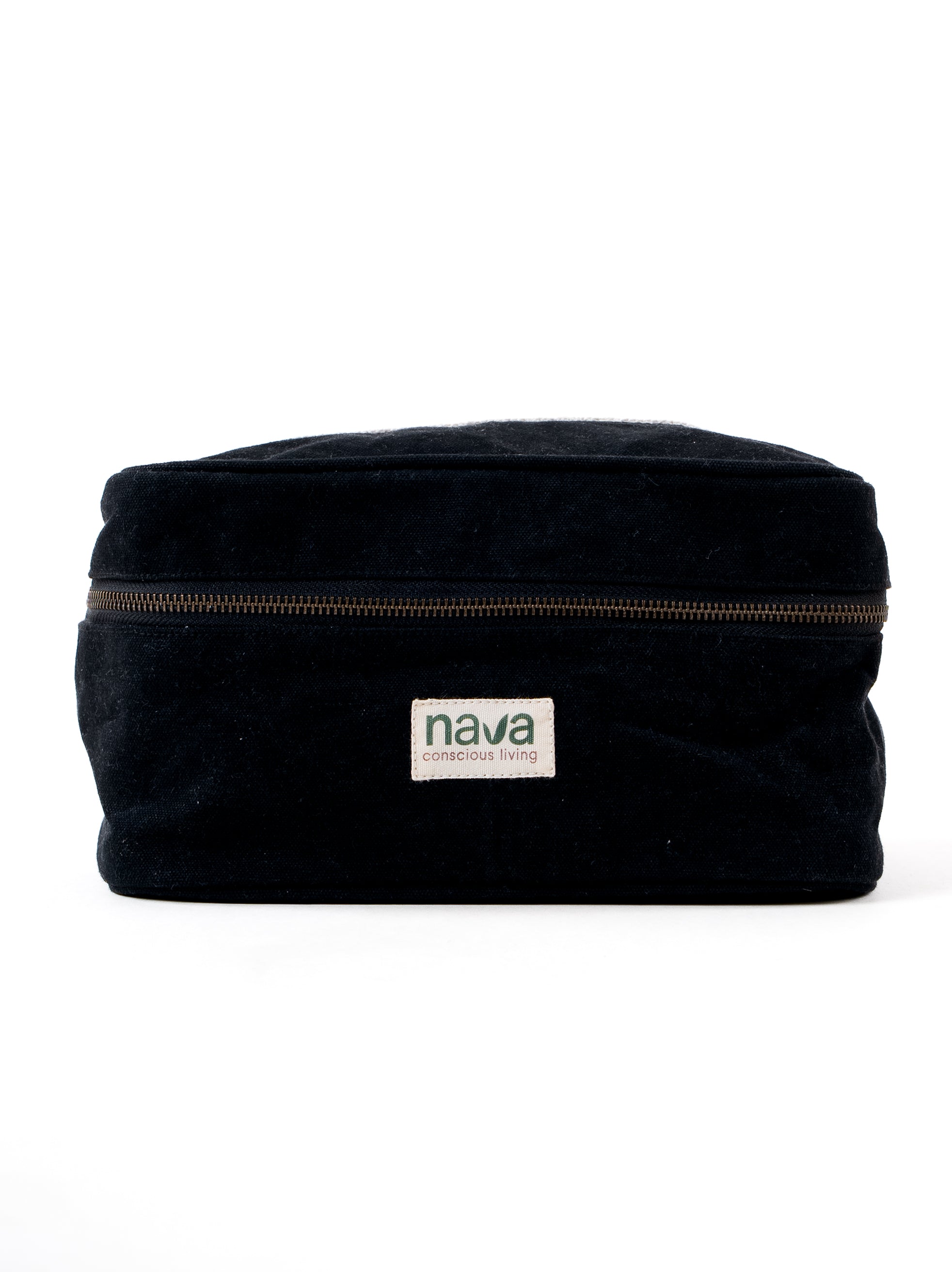 Nava Eco friendly cotton Vanity pouch in Black, with metal zipper