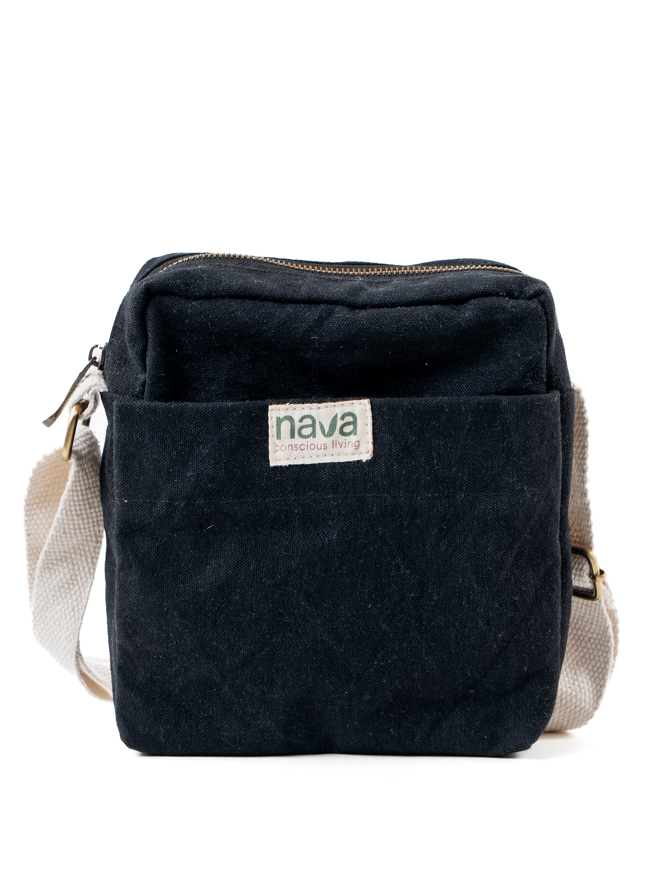 Nava branded eco-friendly cotton crossbody sling bag in black 