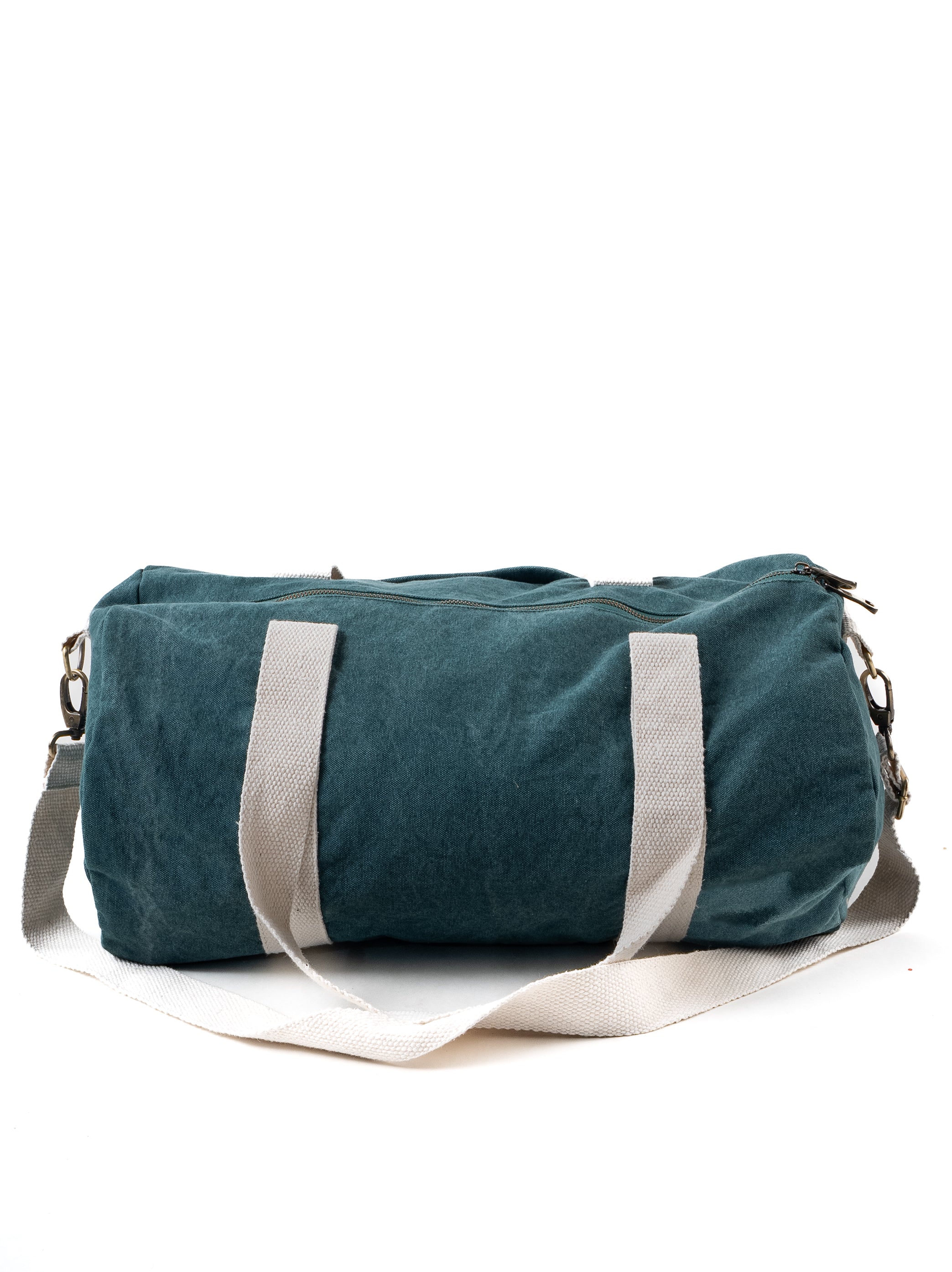 Nava branded eco-friendly cotton duffle bag in green color, with removable straps