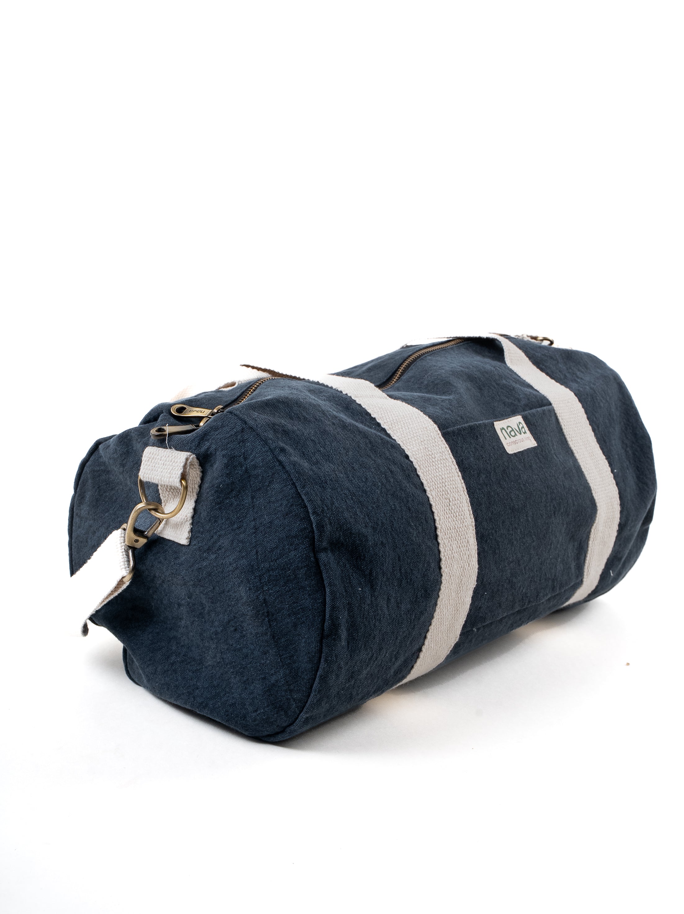 Nava branded eco-friendly cotton duffle bag in Blue color, with removable straps