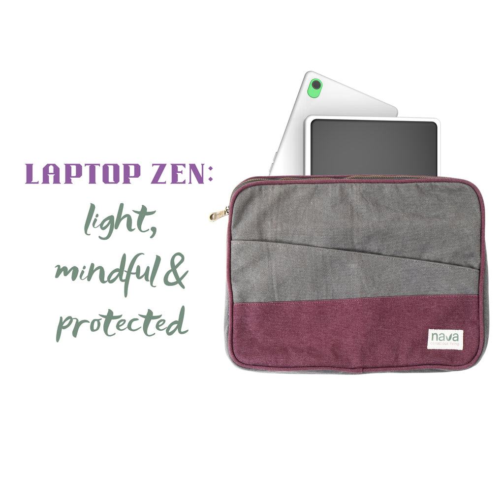 Nava branded grey and red cotton laptop sleeve