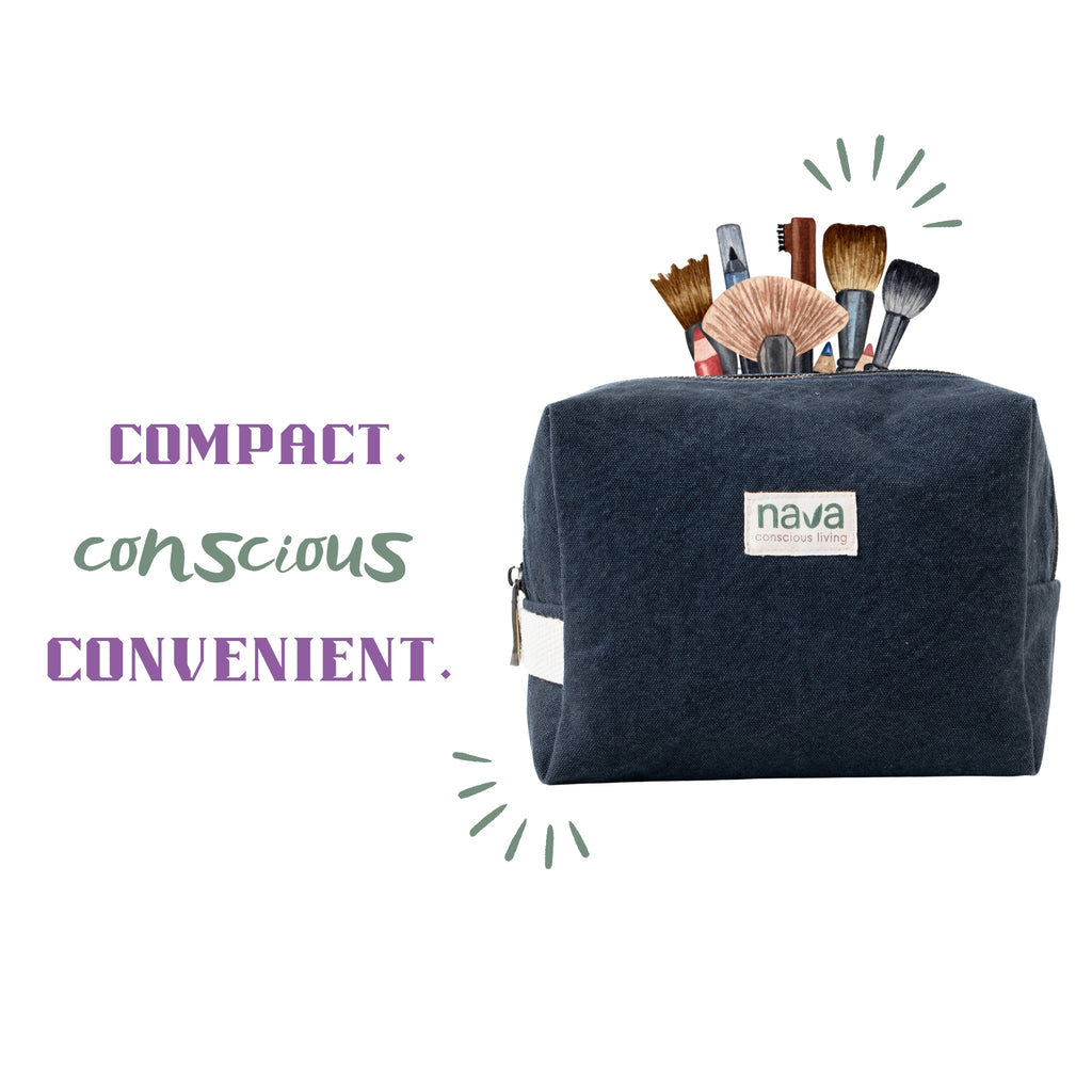 Nava Eco-friendly cotton Toiletry pouch in blue colour made from sustainable materials to help organize toiletries when travelling