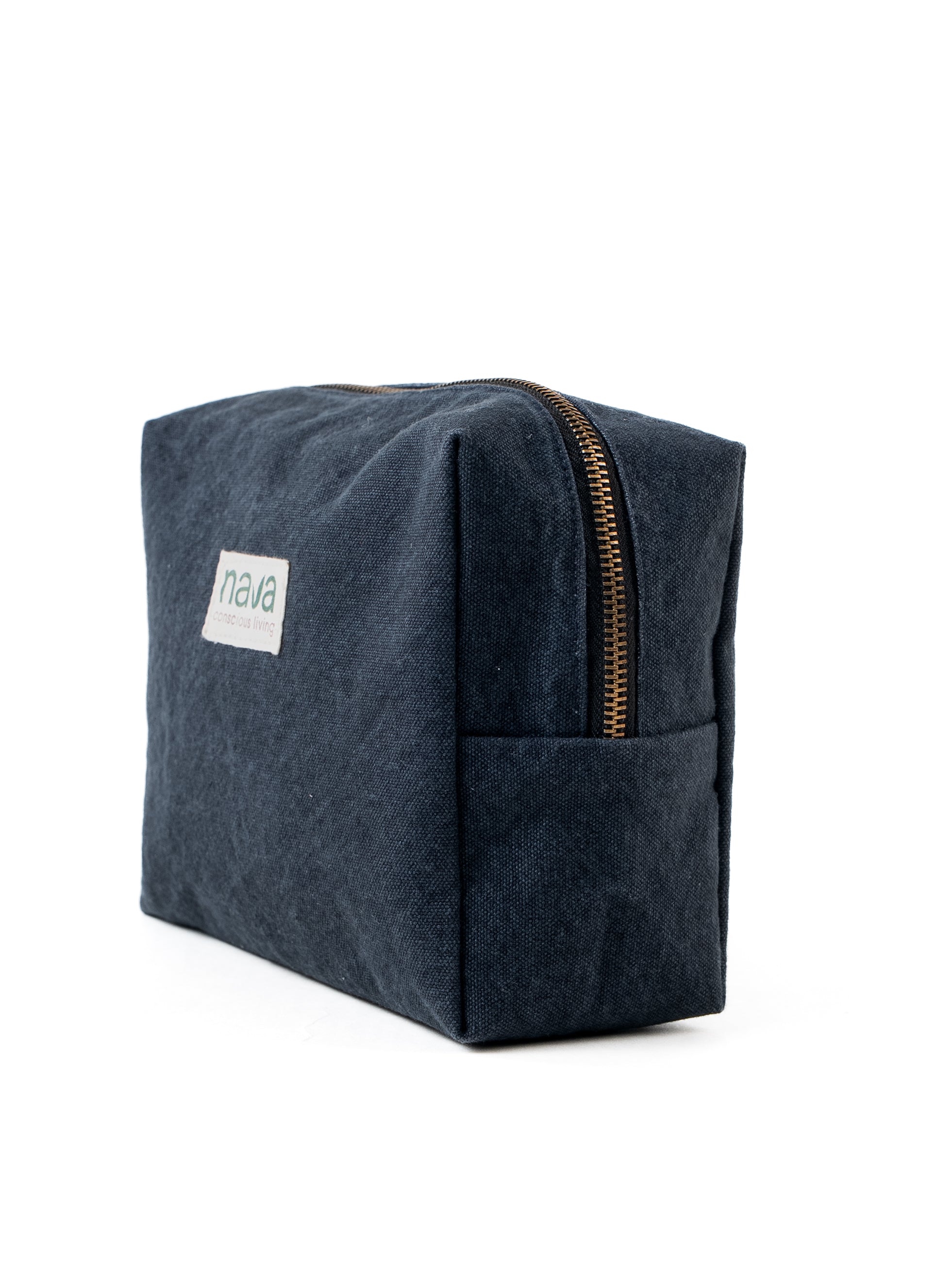 Nava brand eco-friendly cotton pouch in Blue for storing toiletries and other essentials