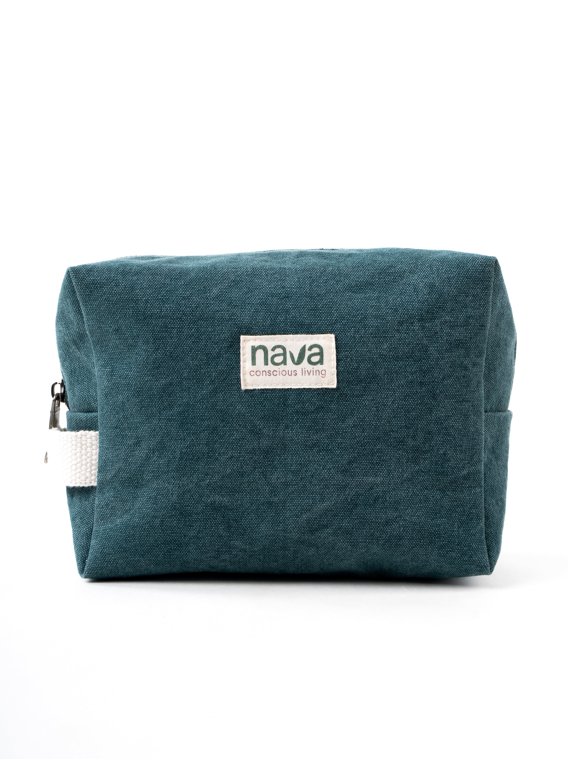 Nava brand eco-friendly cotton pouch in green for storing toiletries and other essentials