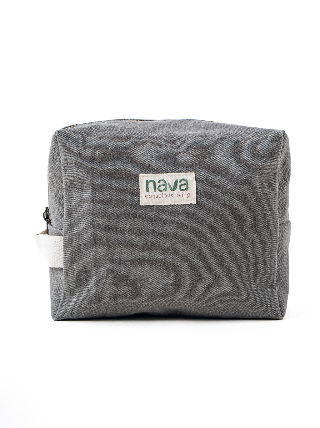 Nava brand eco-friendly cotton pouch in grey for storing toiletries and other essentials