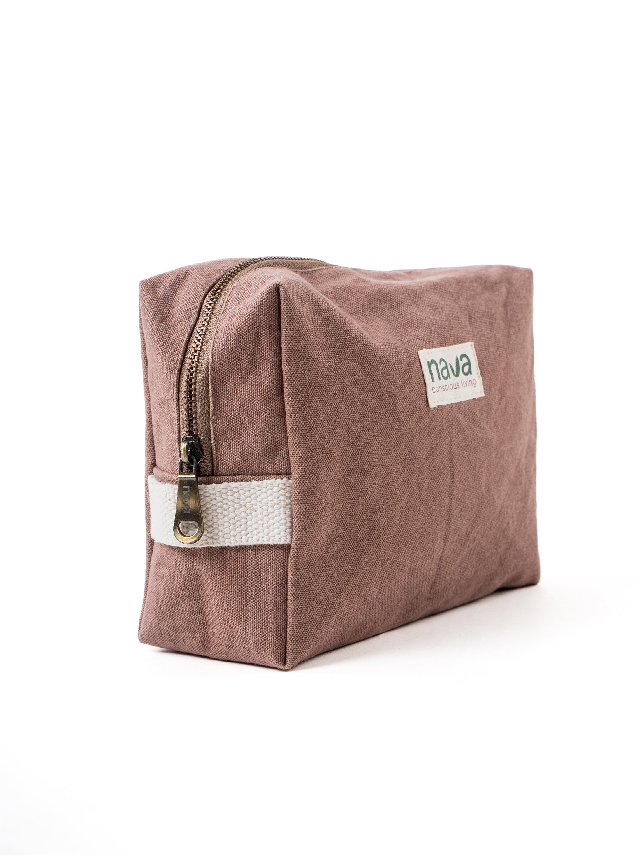 Nava brand eco-friendly cotton pouch in brown for storing toiletries and other essentials