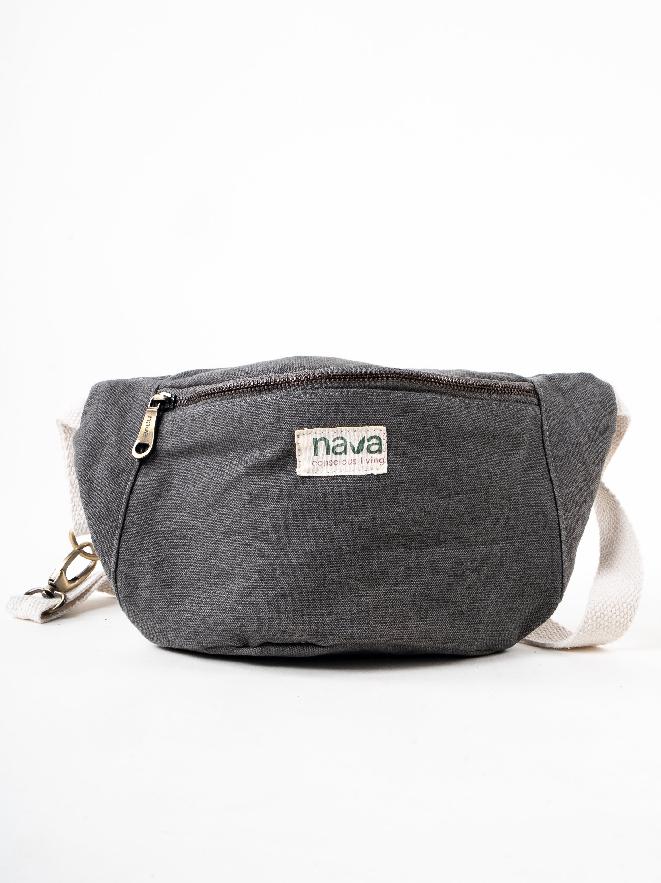 Nava Eco-friendly washed cotton fanny pack/waist bag in gray with metal zipper