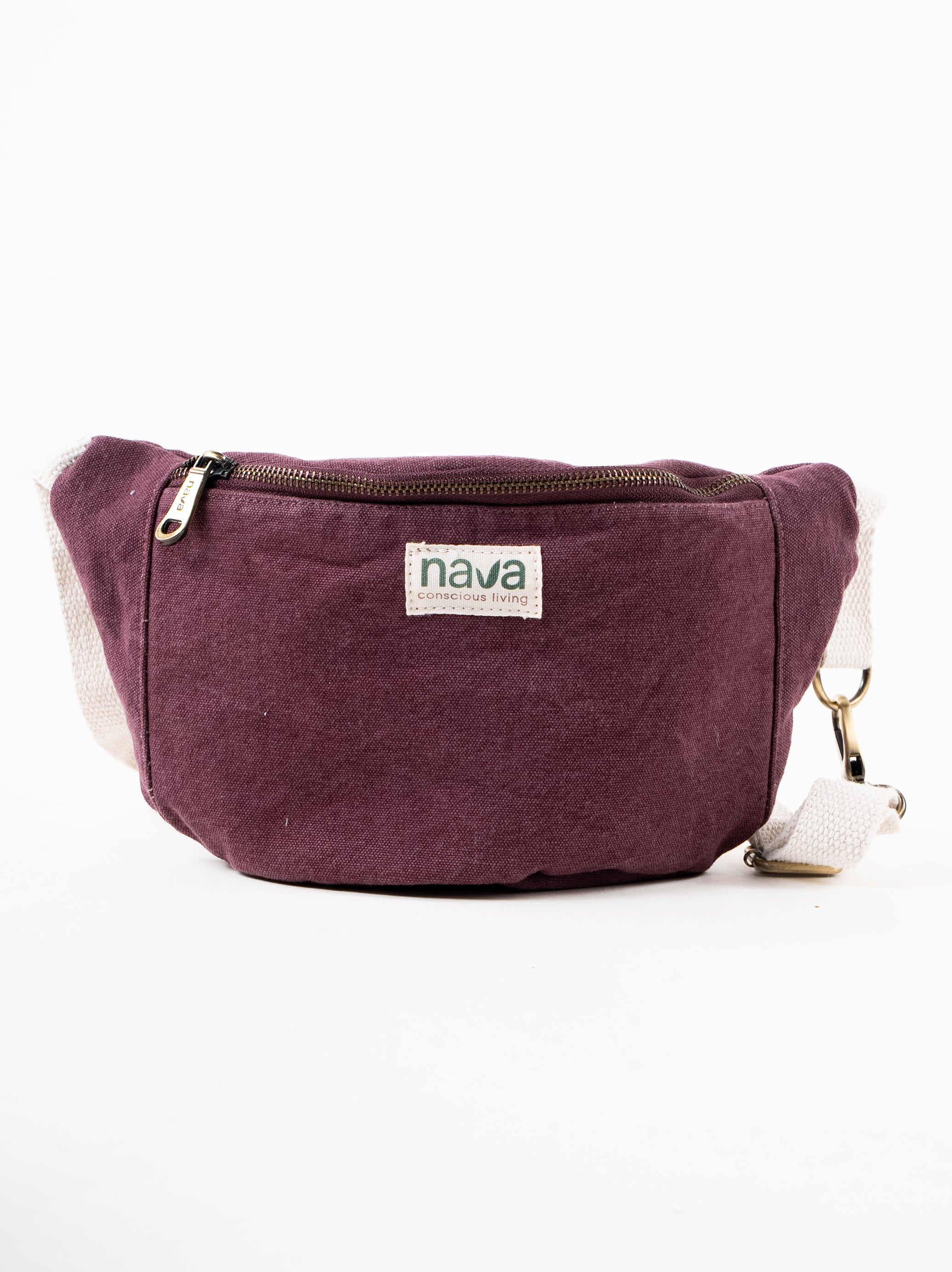 Nava Eco-friendly washed cotton fanny pack/waist bag in red with adjustable straps and metal zipper
