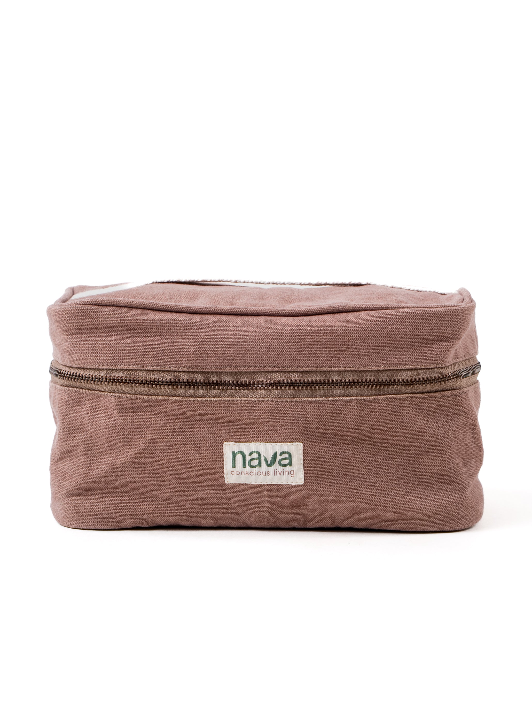 Nava Eco friendly cotton Vanity pouch in Brown, with metal zipper