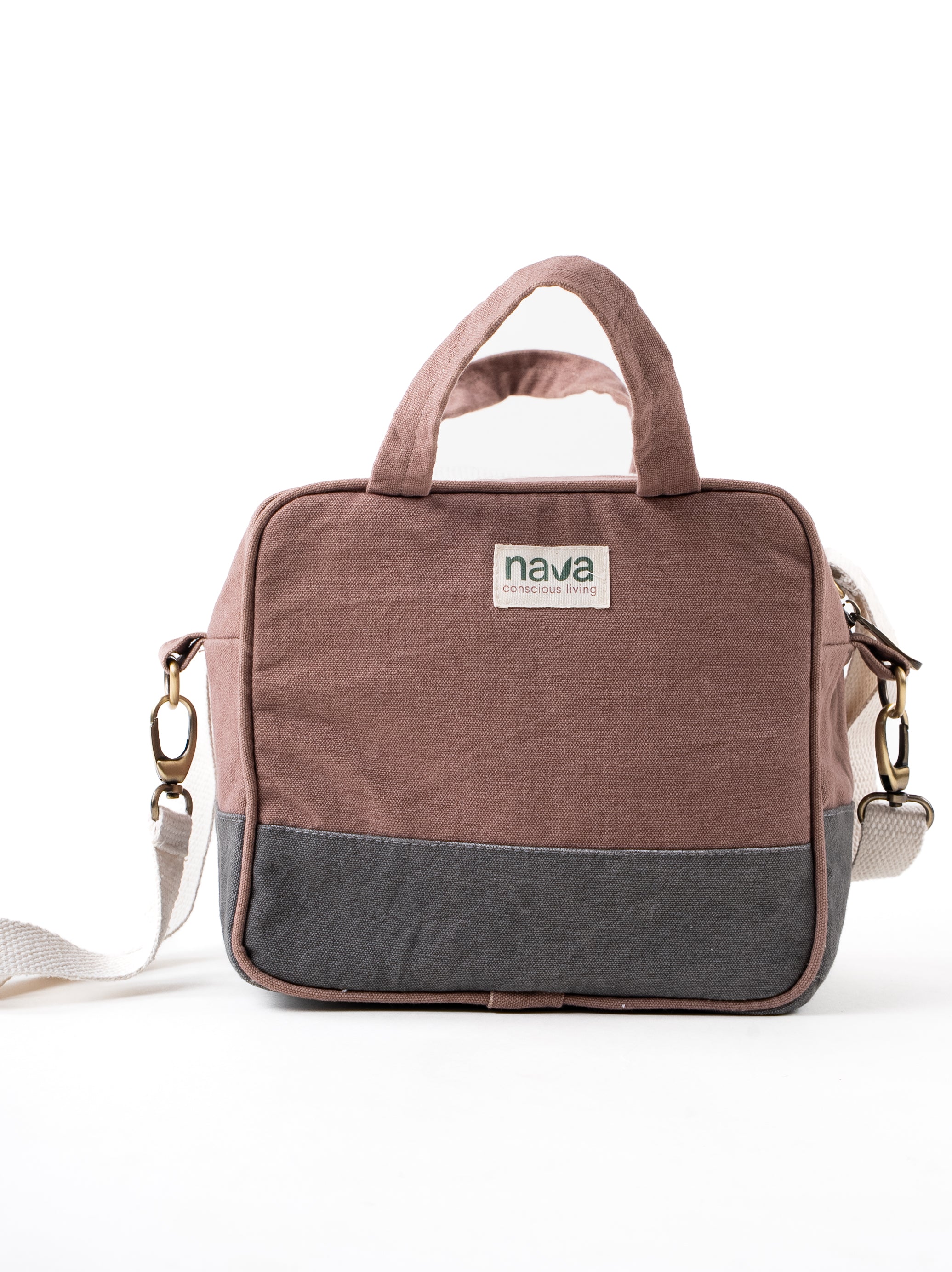 Nava Insulated cotton bag made from sustainable materials to keep your food fresh. Brown and Grey