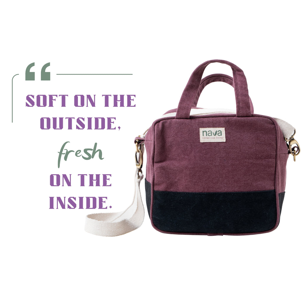 Nava Insulated cotton bag made from sustainable materials to keep your food fresh. Red and Black colour