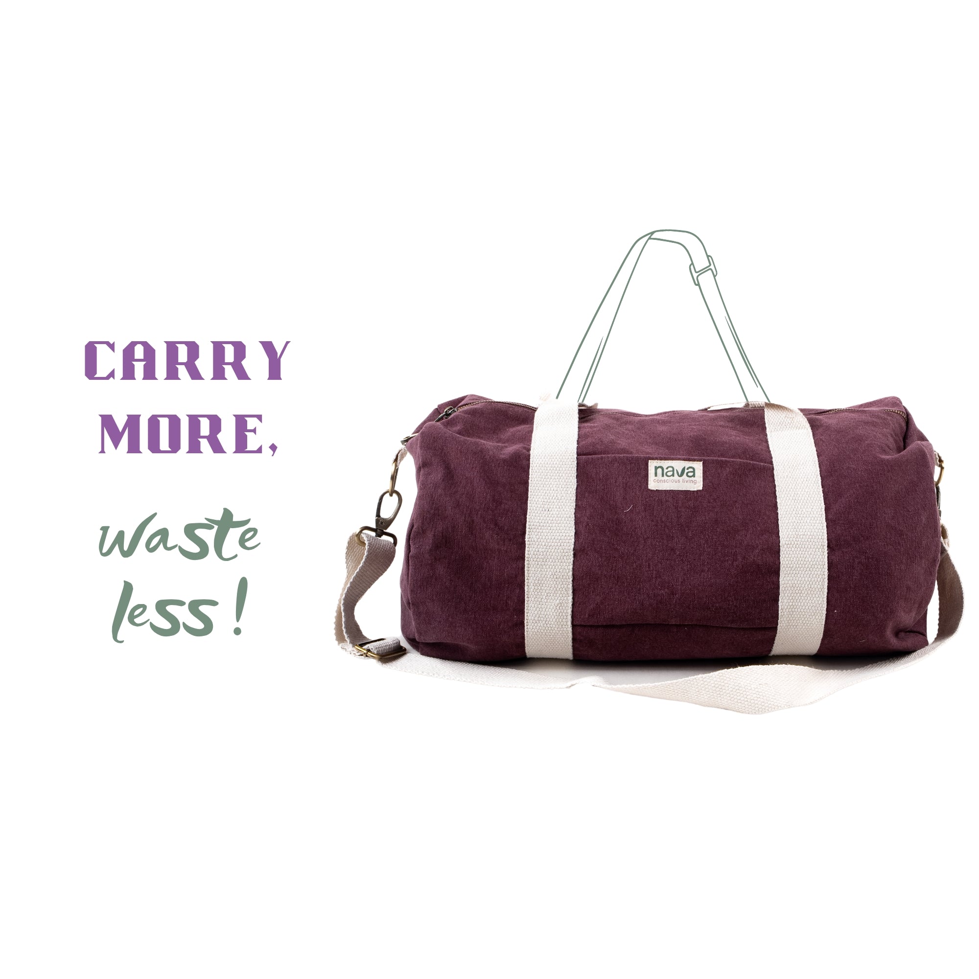 Nava branded eco-friendly cotton duffle bag in red color, with removable straps